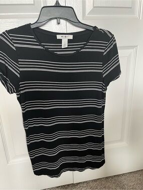 White House Black Market Black and White Striped Short Sleeve Tee
